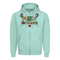 Seafoam merry christmas raindeerr Zipper Hoodie - MaliasSmallBusiness