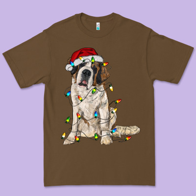Saint Bernard With Christmas Lights Premium Tee Designed By Ranaportraitstore