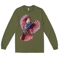 Army Green Flying Northern Cardinal Bird Long Sleeve Tee - LillyAllenDesigns