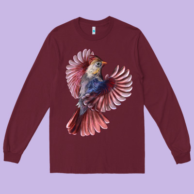 Flying Northern Cardinal Bird Long Sleeve Tee Designed By Lillyallendesigns