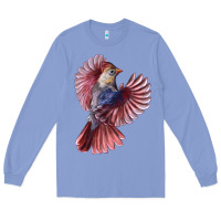 Colony Blue Flying Northern Cardinal Bird Long Sleeve Tee - LillyAllenDesigns