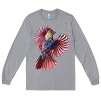 Heather Grey Flying Northern Cardinal Bird Long Sleeve Tee - LillyAllenDesigns