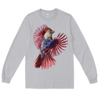 Moon Dust Flying Northern Cardinal Bird Long Sleeve Tee - LillyAllenDesigns