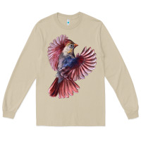 Mushroom Flying Northern Cardinal Bird Long Sleeve Tee - LillyAllenDesigns