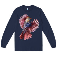 Navy Flying Northern Cardinal Bird Long Sleeve Tee - LillyAllenDesigns