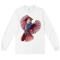 White Flying Northern Cardinal Bird Long Sleeve Tee - LillyAllenDesigns