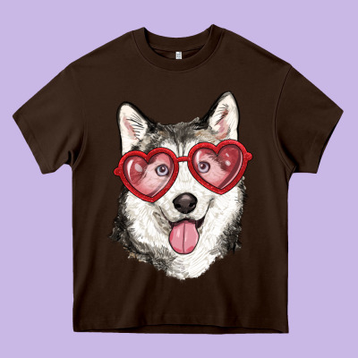 Heavy Core Tee husky with love glasses