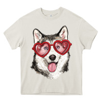 Cream husky with love glasses Heavy Core Tee - RanaPortraitStore