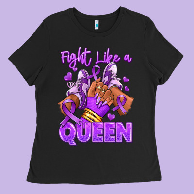 Ladies Tee fight like a queen lupus awareness afro girl sneak