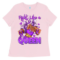 Bubblegum Pink fight like a queen lupus awareness afro girl sneak Ladies Tee - RanaPortraitStore