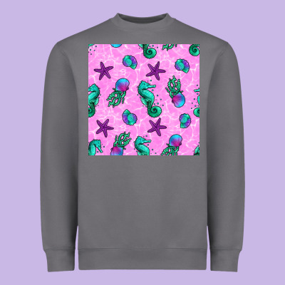 Summer Ocean Seamless Pattern Heavyweight Sweatshirt Designed By Bundleandbundleshop