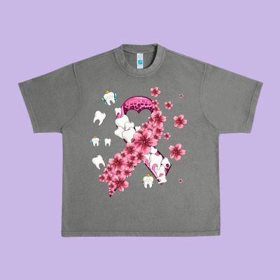 Teeth And Flower Cancer Ribbon Urban Heavy Tee Designed By Adodesignshop