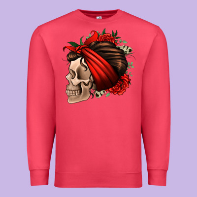 Bandana And Roses Skull Premium Sweatshirt Designed By Jasminsmagicworld