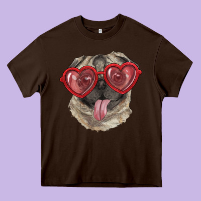 Heavy Core Tee pug with love glasses