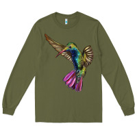 Army Green Flying Ruby Throated Hummingbird Long Sleeve Tee - LillyAllenDesigns