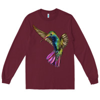 Burgundy Flying Ruby Throated Hummingbird Long Sleeve Tee - LillyAllenDesigns