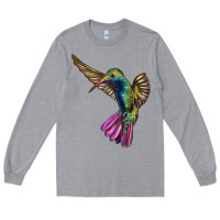 Heather Grey Flying Ruby Throated Hummingbird Long Sleeve Tee - LillyAllenDesigns