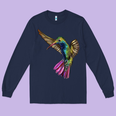 Flying Ruby Throated Hummingbird Long Sleeve Tee Designed By Lillyallendesigns