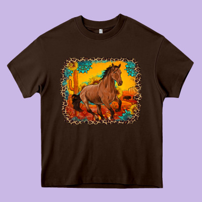 Horse With Sunflowers Turquoise Gemstone Western Sunset Leopard Backgr Heavy Core Tee Designed By Artiststas