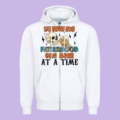 Surviving Fatherhood One Beer At A Time Zipper Hoodie Designed By Maliassmallbusiness