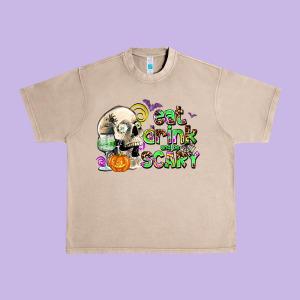 Eat Drınk And Be Scary Urban Heavy Tee Designed By Adodesignshop