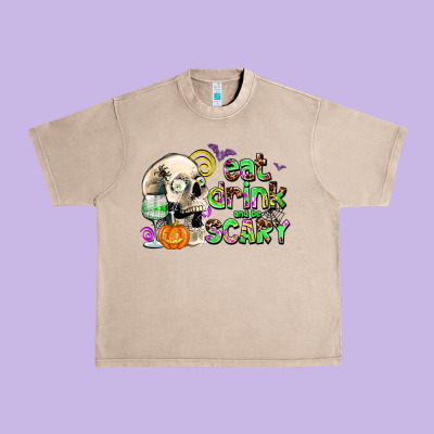 Eat Drınk And Be Scary Urban Heavy Tee Designed By Adodesignshop