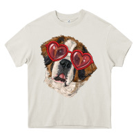 Cream saint bernard with love glasses Heavy Core Tee - RanaPortraitStore