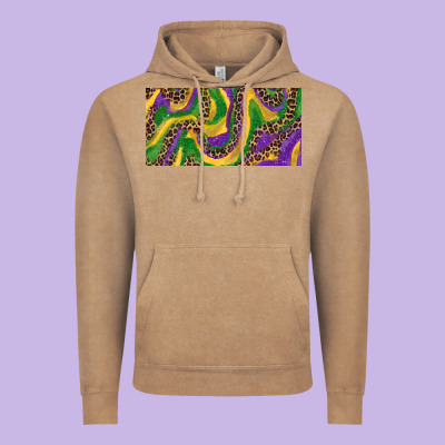 Mardi Gras Colors With Leopard Vintage Hoodie Designed By Ranaportraitstore