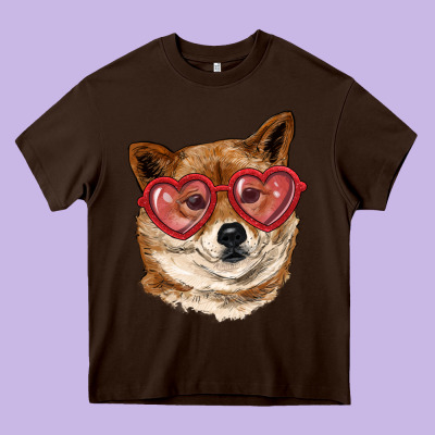 Heavy Core Tee shiba inu with love glasses