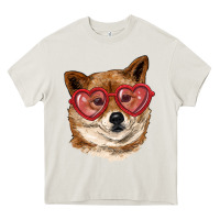 Cream shiba inu with love glasses Heavy Core Tee - RanaPortraitStore