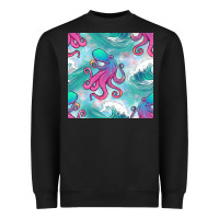 Black ocean waves octopus seamless pattern Heavyweight Sweatshirt - BundleAndBundleShop