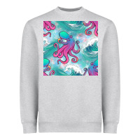 Heather Grey ocean waves octopus seamless pattern Heavyweight Sweatshirt - BundleAndBundleShop