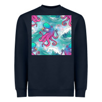 Navy ocean waves octopus seamless pattern Heavyweight Sweatshirt - BundleAndBundleShop