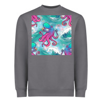 Ocean Waves Octopus Seamless Pattern Heavyweight Sweatshirt | Teevron
