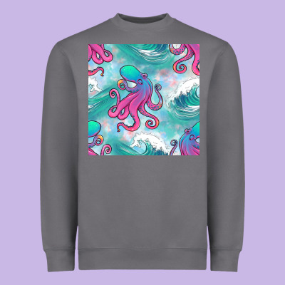 Ocean Waves Octopus Seamless Pattern Heavyweight Sweatshirt Designed By Bundleandbundleshop