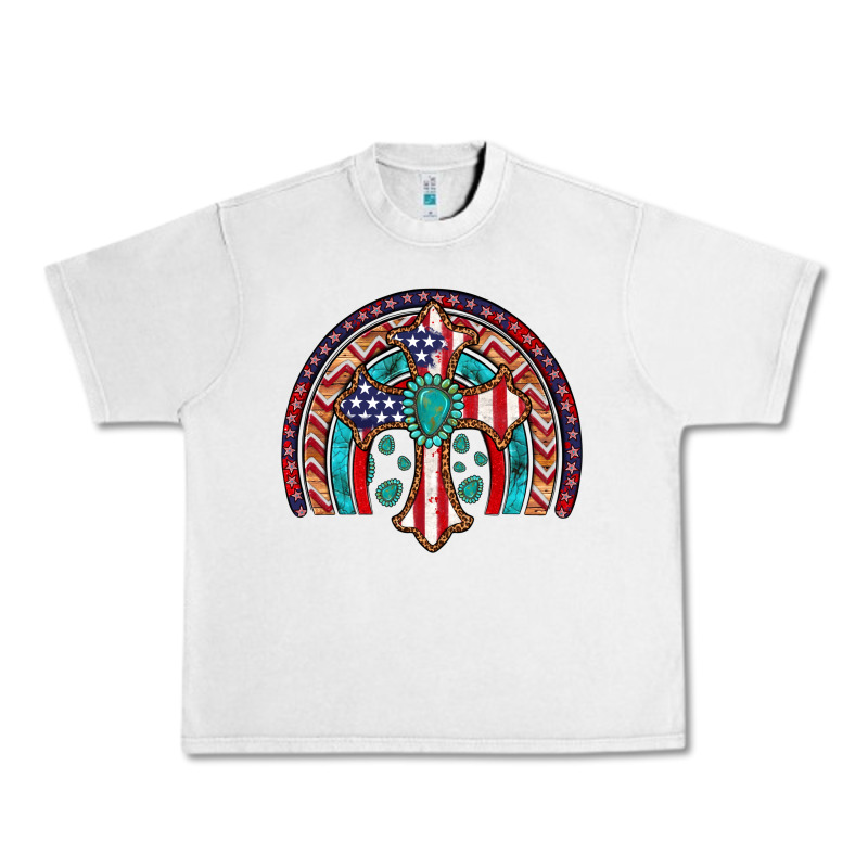 Gemstone Cross American Flag Turquoise Rainbow Urban Heavy Tee by Artiststas | Teevron