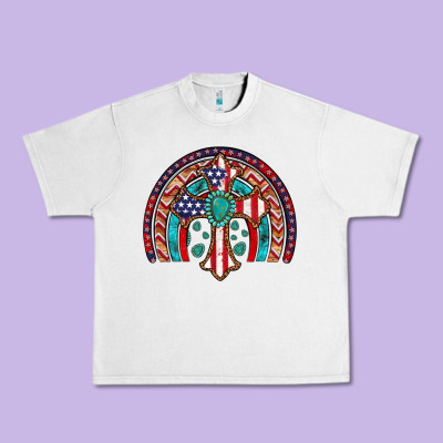 Gemstone Cross American Flag Turquoise Rainbow Urban Heavy Tee Designed By Artiststas