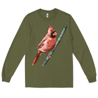 Army Green Northern Cardinal Bird Long Sleeve Tee - LillyAllenDesigns