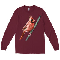 Burgundy Northern Cardinal Bird Long Sleeve Tee - LillyAllenDesigns