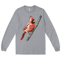 Heather Grey Northern Cardinal Bird Long Sleeve Tee - LillyAllenDesigns