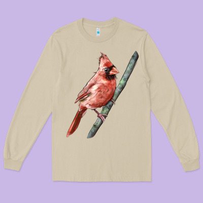 Northern Cardinal Bird Long Sleeve Tee Designed By Lillyallendesigns
