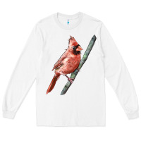 White Northern Cardinal Bird Long Sleeve Tee - LillyAllenDesigns