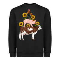 Western Farm Life Cow Pig Rooster With Sunflowers Heavyweight Sweatshirt | Teevron