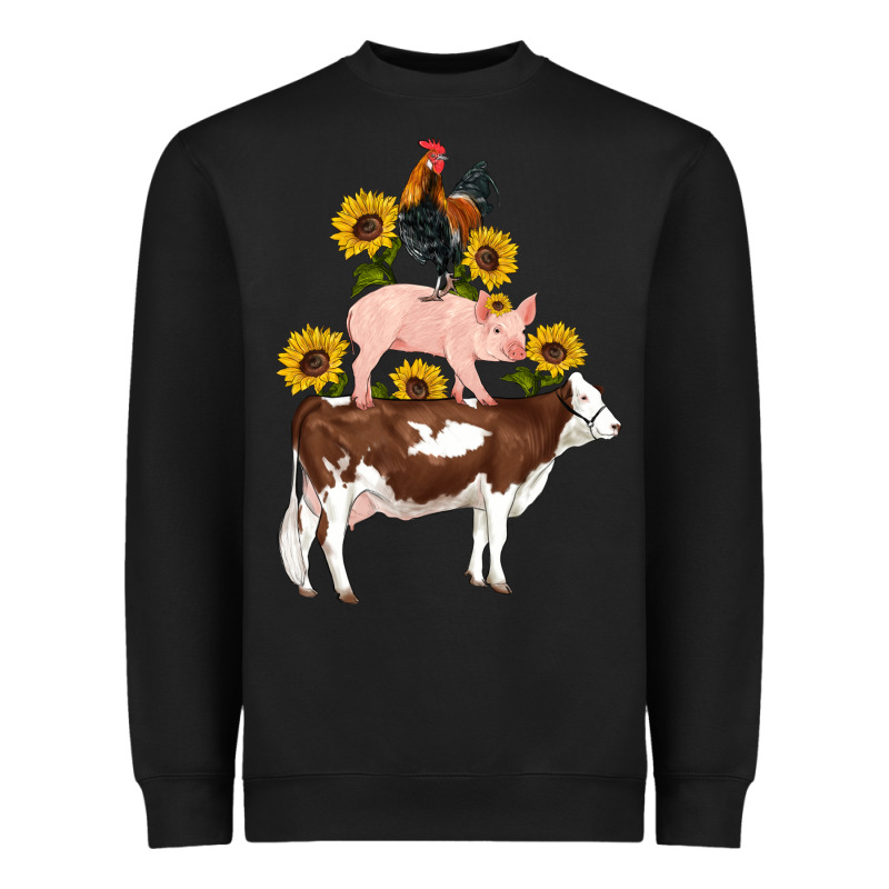 Western Farm Life Cow Pig Rooster With Sunflowers Heavyweight Sweatshirt by Artiststas | Teevron