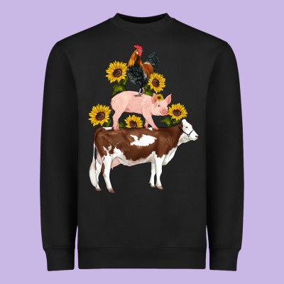 Western Farm Life Cow Pig Rooster With Sunflowers Heavyweight Sweatshirt Designed By Artiststas