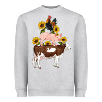 Heather Grey western farm life cow pig rooster with sunflowers Heavyweight Sweatshirt - Artiststas
