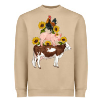 Mushroom western farm life cow pig rooster with sunflowers Heavyweight Sweatshirt - Artiststas