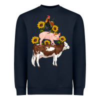 Navy western farm life cow pig rooster with sunflowers Heavyweight Sweatshirt - Artiststas
