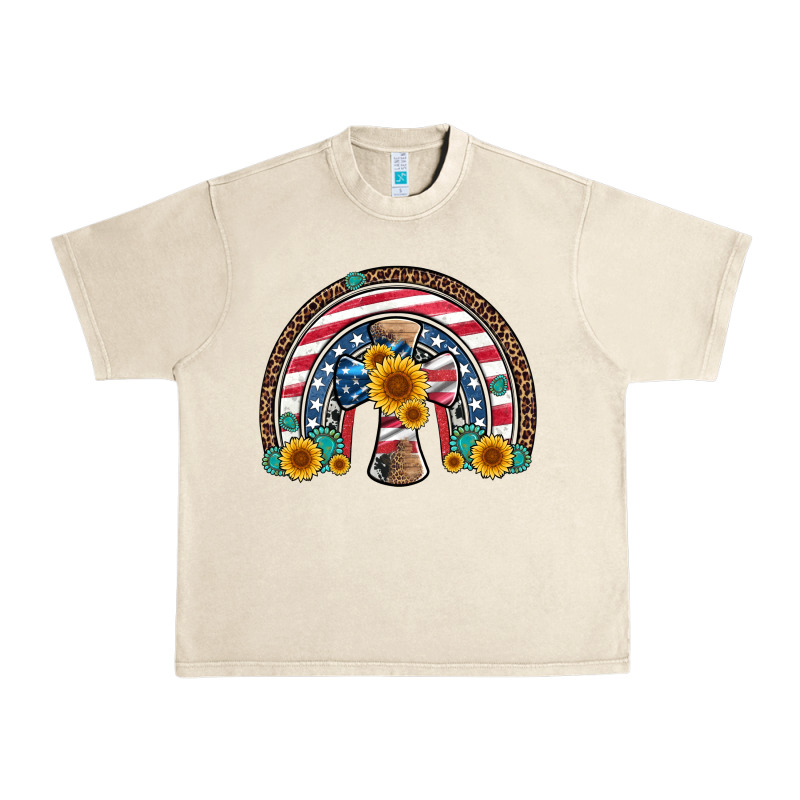 Cross American Flag Cowhide  Leopard Gemstone Rainbow Urban Heavy Tee by Artiststas | Teevron