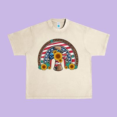 Cross American Flag Cowhide  Leopard Gemstone Rainbow Urban Heavy Tee Designed By Artiststas